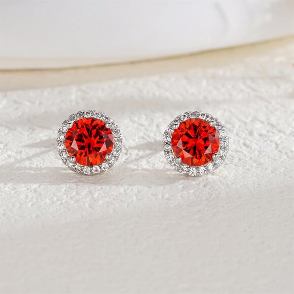 Women's Round Orange Birthstone Elegant Mall Dainty Halo Cubic Zirconia Earring - Picture 4 of 6